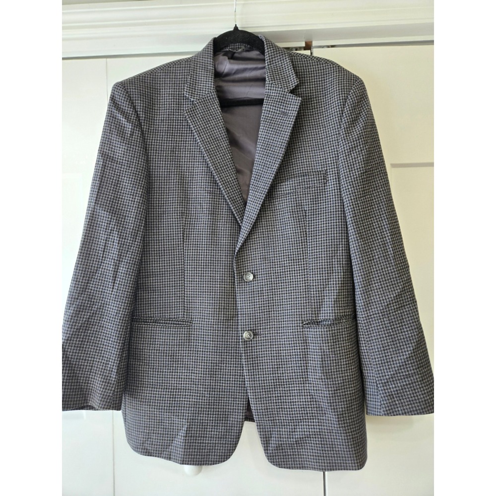 Jos A Bank Mens Grey Black Houndstooth Two Button Blazer Sport Coat Single Vent